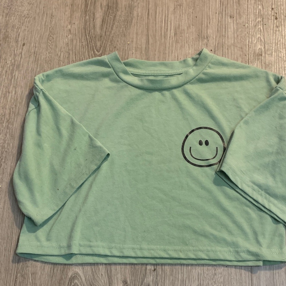 SHEIN Mint Green Crop Top with Smiley Face